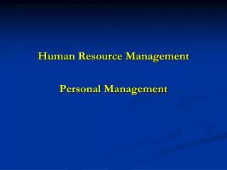 Human Resource Management Personal Management