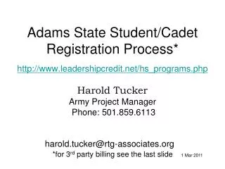 Adams State Student/Cadet Registration Process*