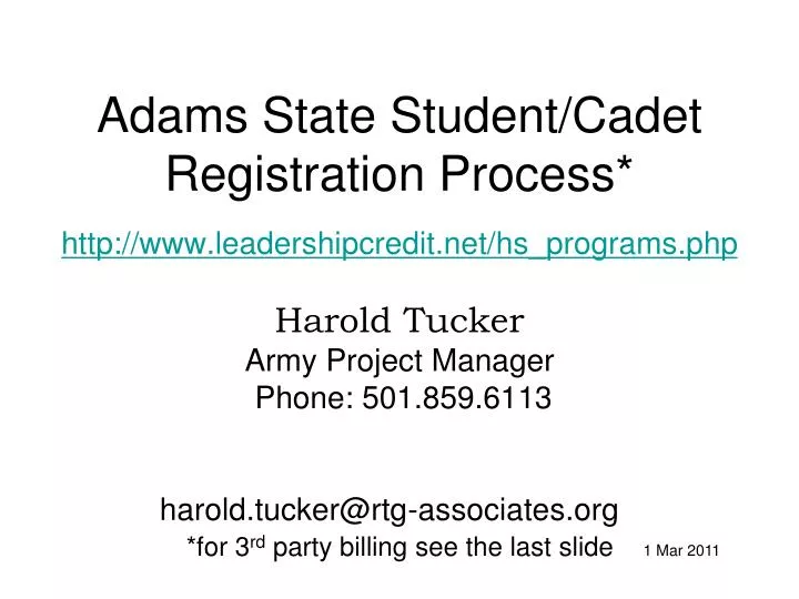 adams state student cadet registration process