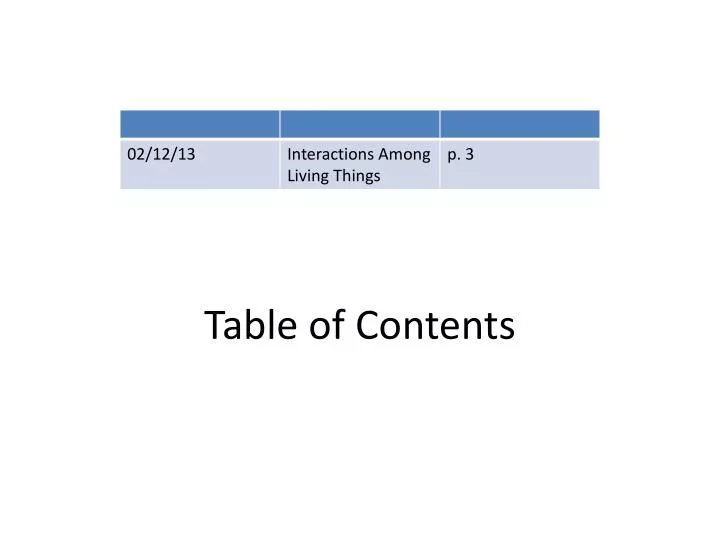 table of contents