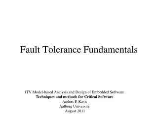 Fault Tolerance Fundamentals