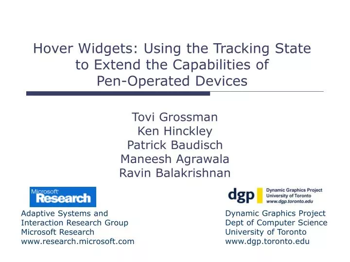 hover widgets using the tracking state to extend the capabilities of pen operated devices