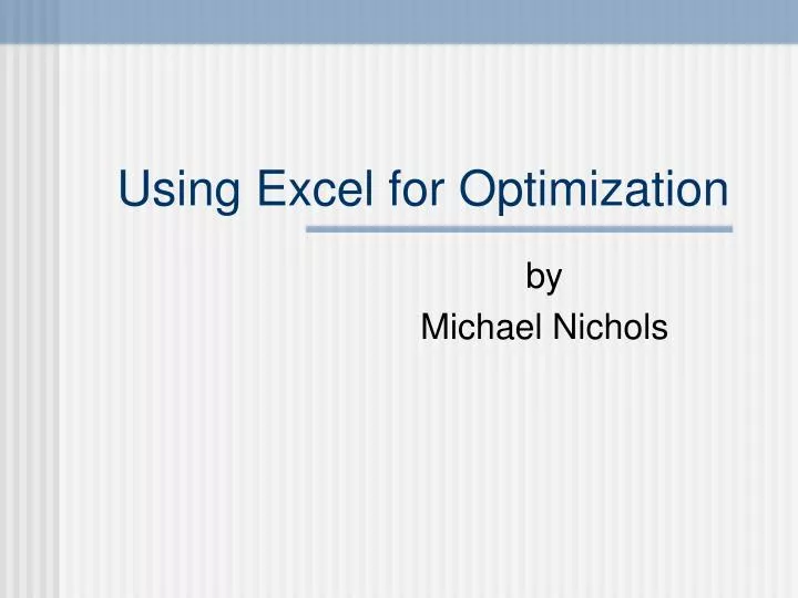 using excel for optimization
