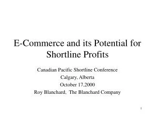 E-Commerce and its Potential for Shortline Profits