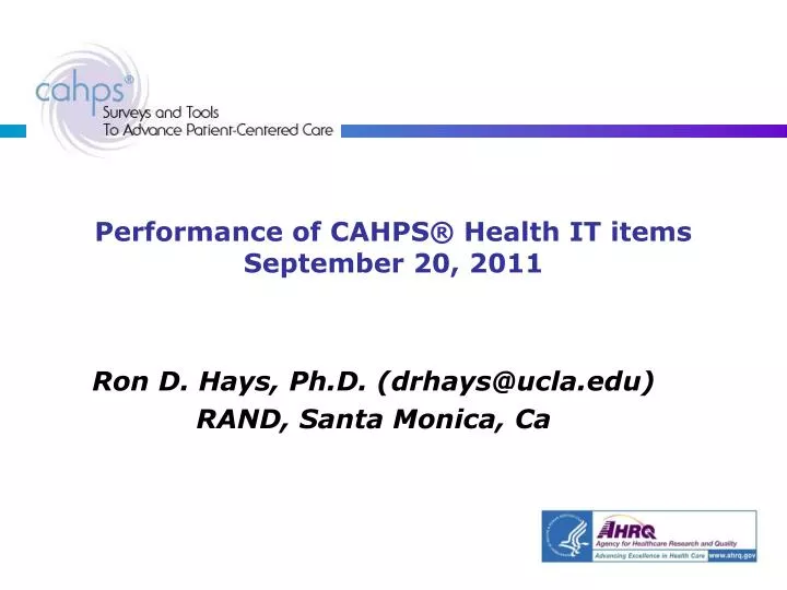 performance of cahps health it items september 20 2011