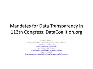 Mandates for Data Transparency in 113th Congress: DataCoalition