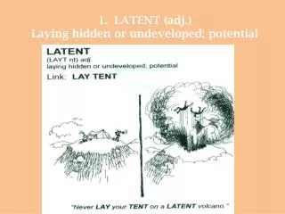LATENT (adj.) Laying hidden or undeveloped; potential