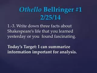 Othello Bellringer #1 2/25/14