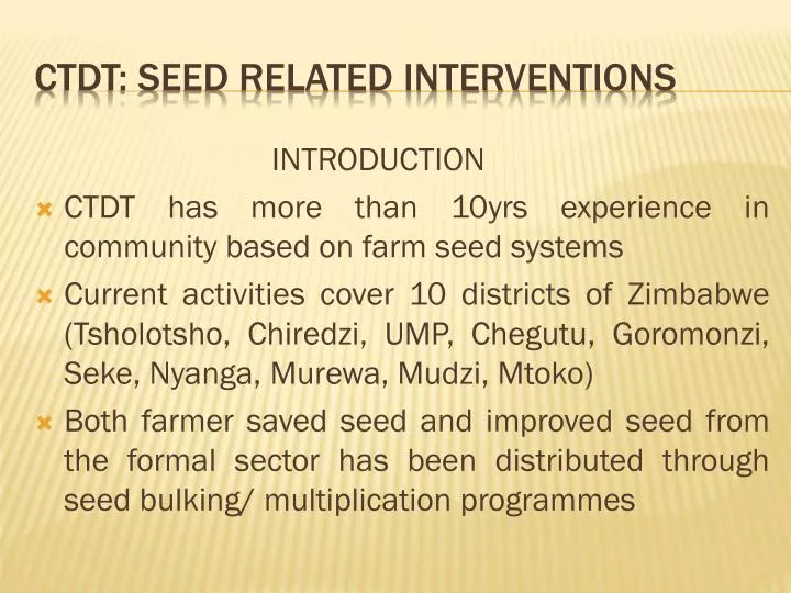 ctdt seed related interventions