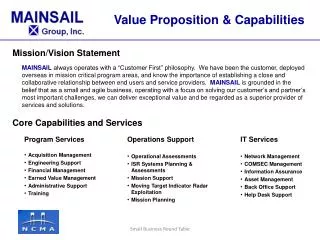 Mission/Vision Statement Core Capabilities and Services