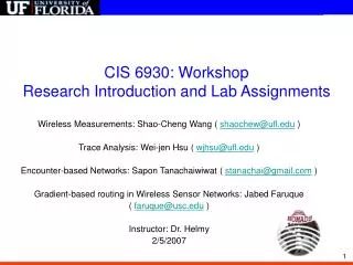 CIS 6930: Workshop Research Introduction and Lab Assignments