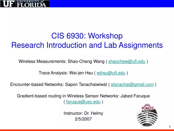 cis 6930 workshop research introduction and lab assignments