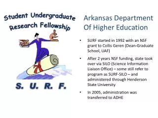 SURF started in 1992 with an NSF grant to Collis Geren (Dean-Graduate School, UAF)