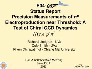 Richard Lindgren - UVa Cole Smith - UVa Khem Chirapatimol - Chiang Mai University