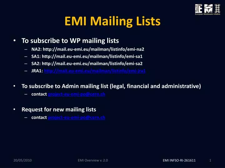 emi mailing lists