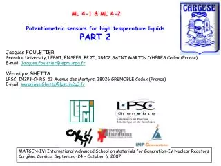 Potentiometric sensors for high temperature liquids PART 2