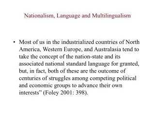 Nationalism, Language and Multilingualism