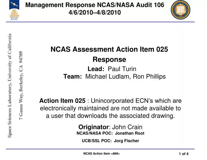 management response ncas nasa audit 106 4 6 2010 4 8 2010