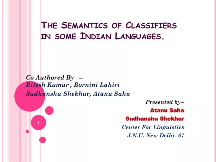 the semantics of classifiers in some indian languages