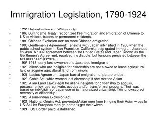 Immigration Legislation, 1790-1924