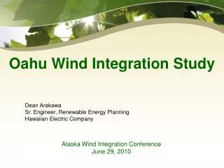 Alaska Wind Integration Conference June 29, 2010