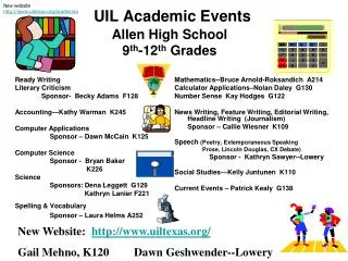 UIL Academic Events Allen High School 9 th -12 th Grades
