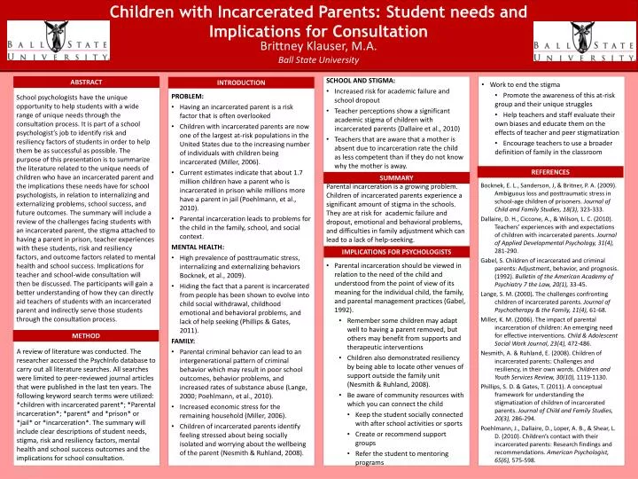 children with incarcerated parents student needs and implications for consultation