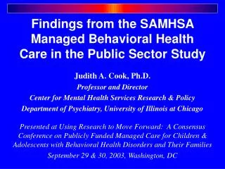 Findings from the SAMHSA Managed Behavioral Health Care in the Public Sector Study