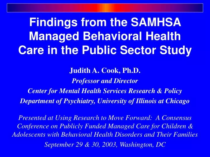 findings from the samhsa managed behavioral health care in the public sector study