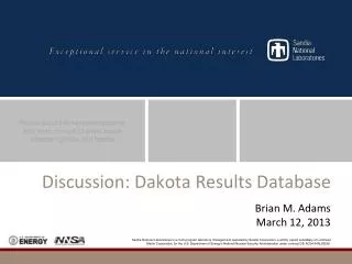 Discussion: Dakota Results Database