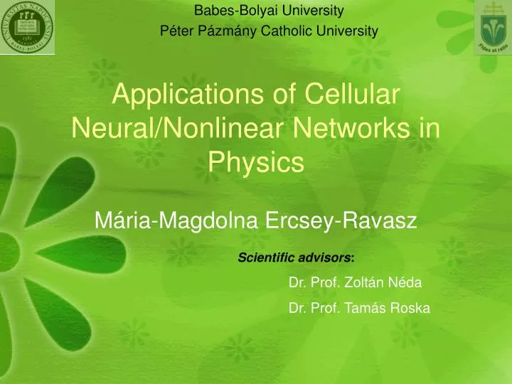 applications of cellular neural nonlinear networks in physics