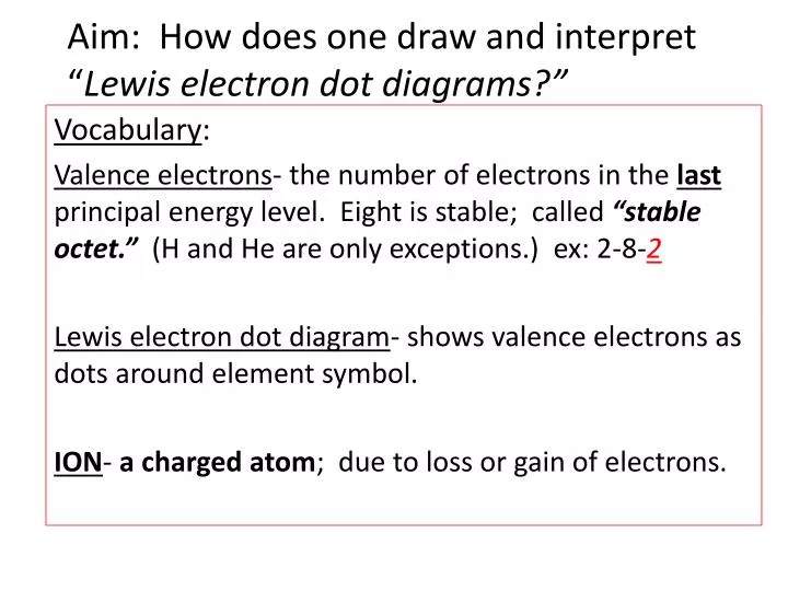 aim how does one draw and interpret lewis electron dot diagrams