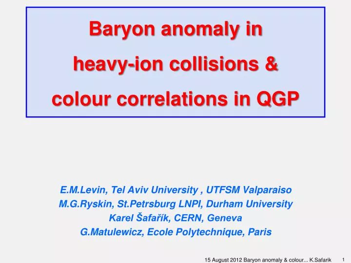 baryon anomaly in heavy ion collisions colour correlations in qgp