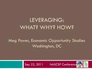 LEVERAGING: WHAT? WHY? HOW? Meg Power, Economic Opportunity Studies Washington, DC