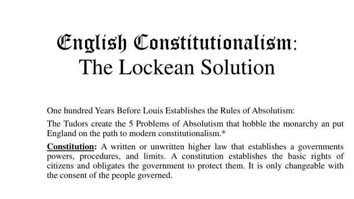english constitutionalism the lockean solution