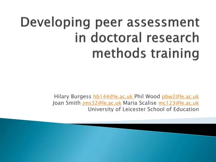 developing peer assessment in doctoral research methods training