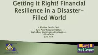 Getting it Right! Financial Resilience in a Disaster-Filled World