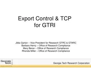 Export Control &amp; TCP for GTRI