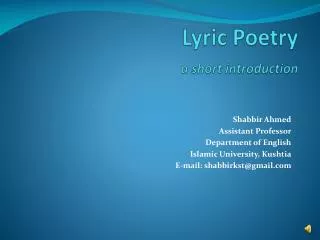 Lyric Poetry a short introduction