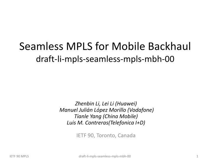 seamless mpls for mobile backhaul draft li mpls seamless mpls mbh 00