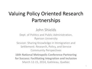 Valuing Policy Oriented Research Partnerships