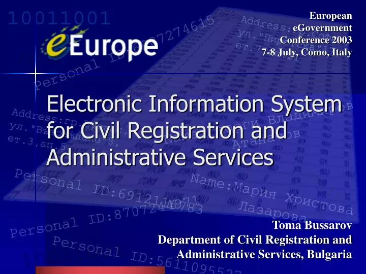electronic information system for civil registration and administrative services
