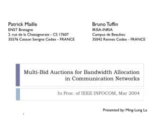 Multi-Bid Auctions for Bandwidth Allocation in Communication Networks
