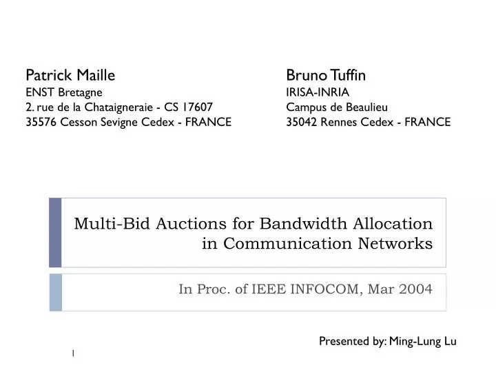 multi bid auctions for bandwidth allocation in communication networks