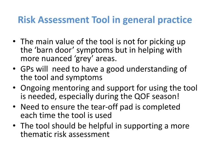 risk assessment tool in general practice