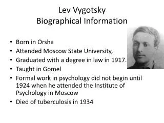 Lev Vygotsky Biographical Information