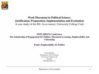 Fiona Buckley, Department of Government, University College Cork, Ireland. F.Buckley@ucc.ie