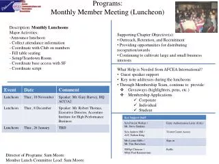 Programs: Monthly Member Meeting (Luncheon)
