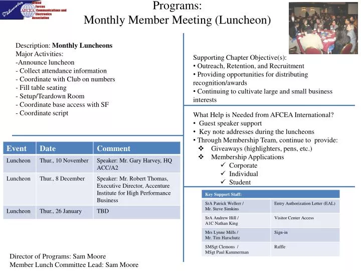programs monthly member meeting luncheon