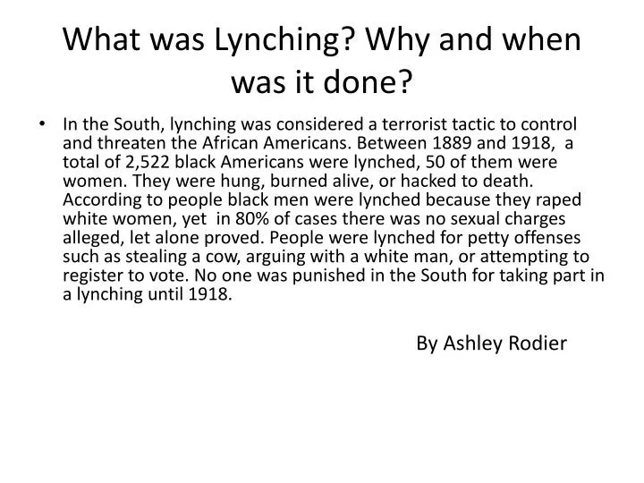 what was lynching why and when was it done